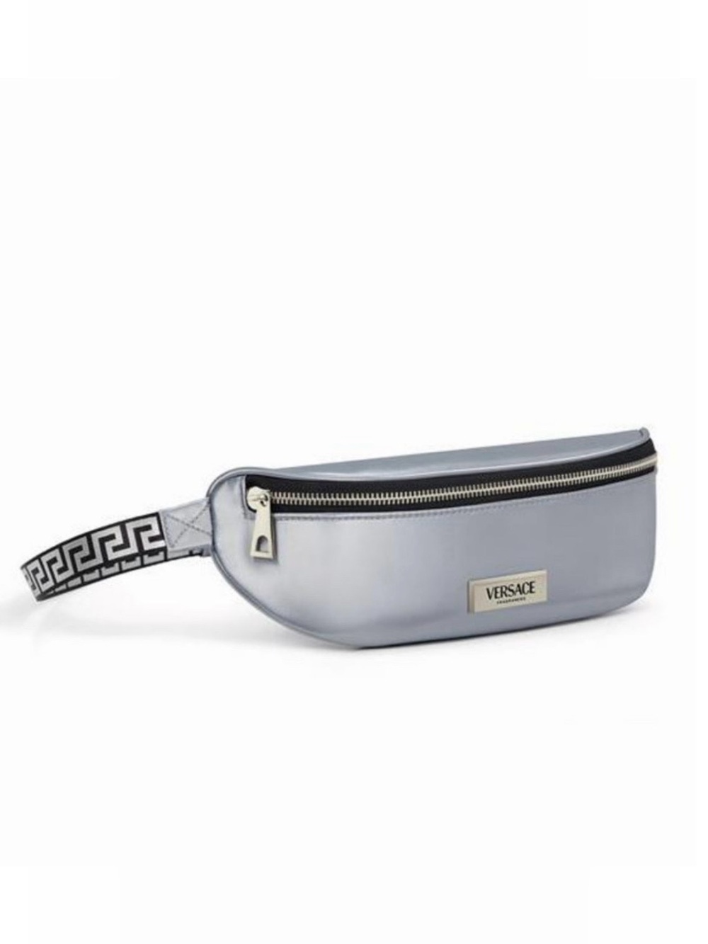 Versace Metallic Silver Belt Bag with Logo Plaque